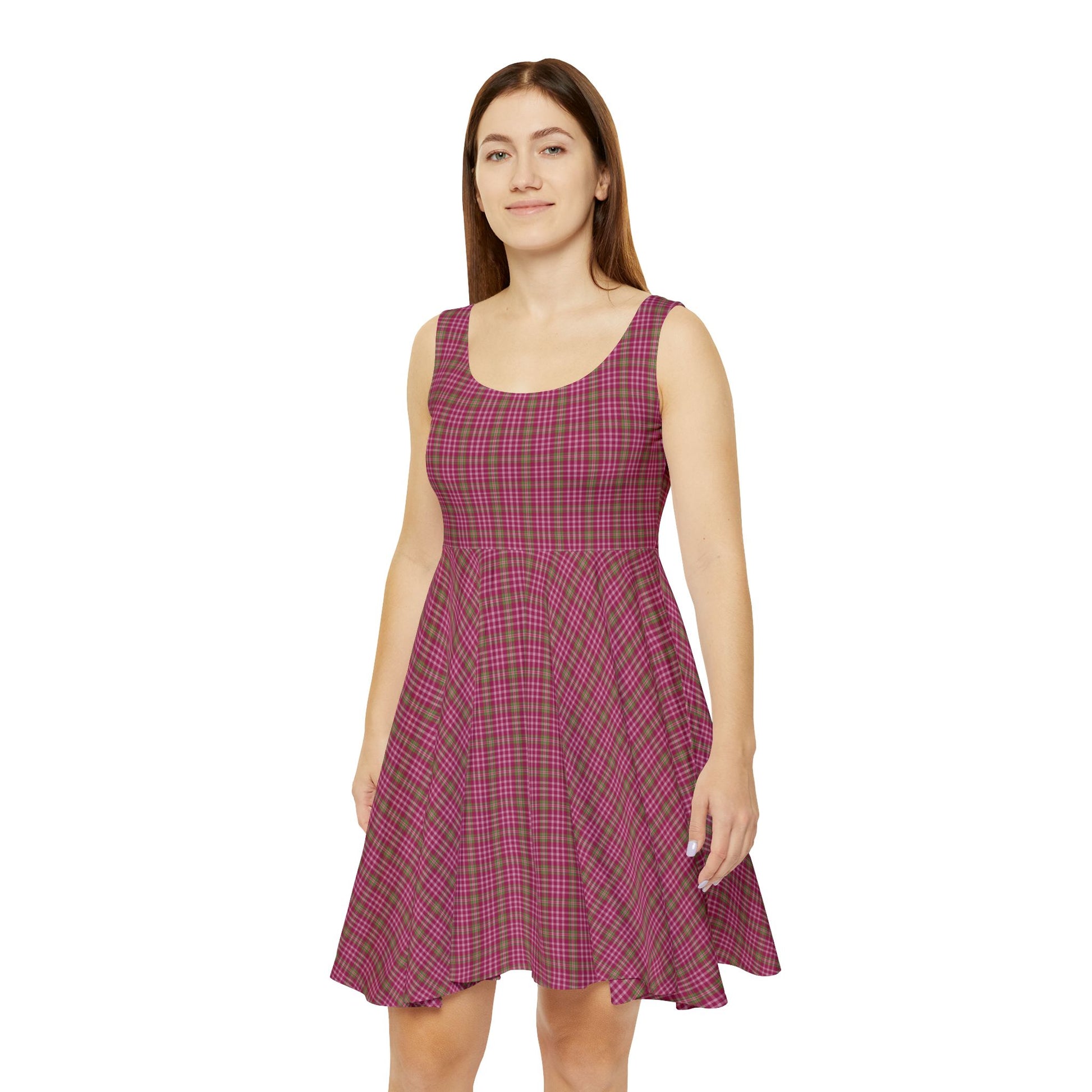 Chic Women's Skater Dress, Cute Casual Dress, Summer Outfit, Flirty Style, Pink Plaid Pattern, Girls' Day Out Dress - Celtic Scents