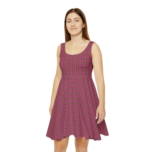 Chic Women's Skater Dress, Cute Casual Dress, Summer Outfit, Flirty Style, Pink Plaid Pattern, Girls' Day Out Dress