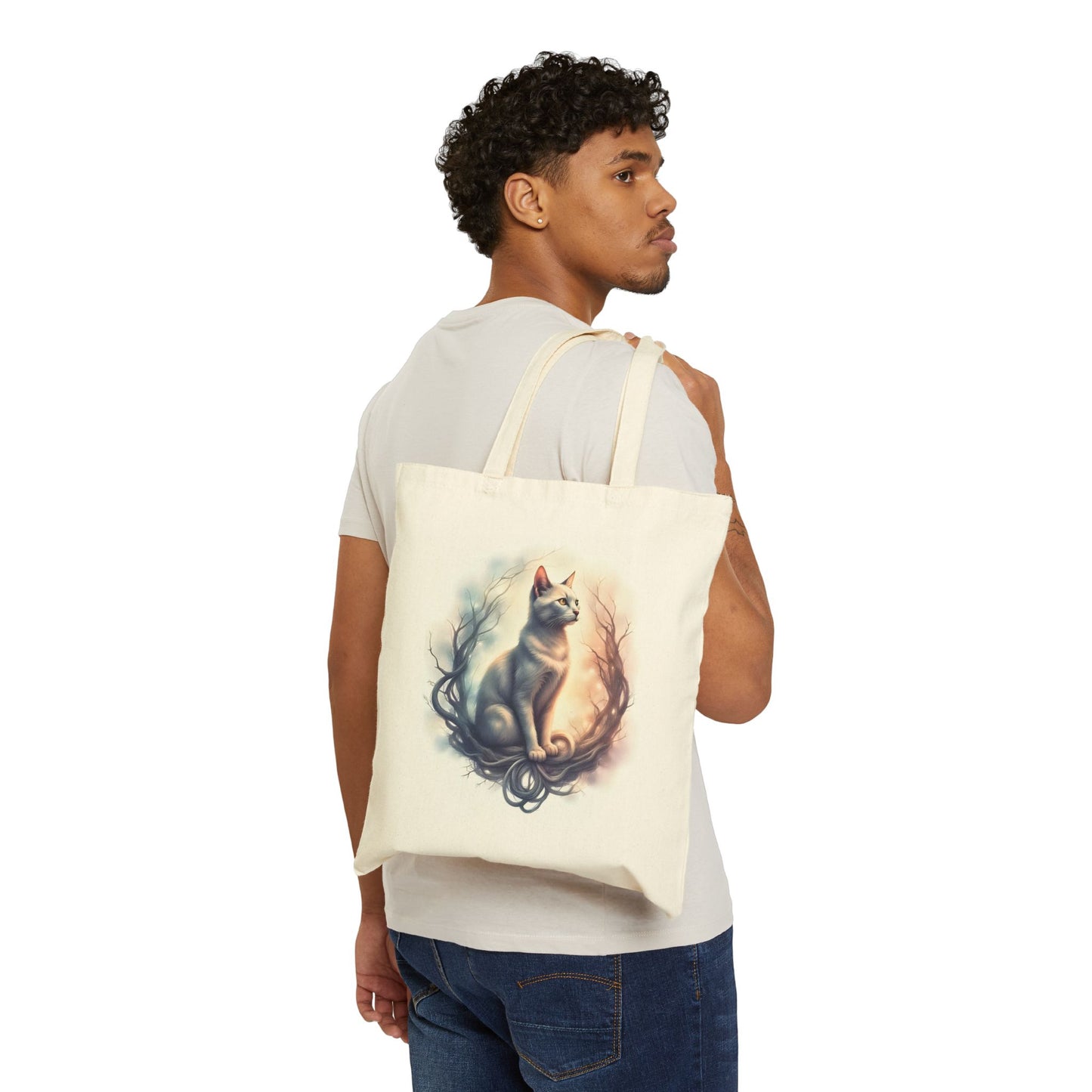 Whimsical Cat Canvas Tote Bag, Cat Lover Gift, Reusable Grocery Bag, Eco-Friendly Shopping Tote, Cute Animal Art Purse - Celtic Scents