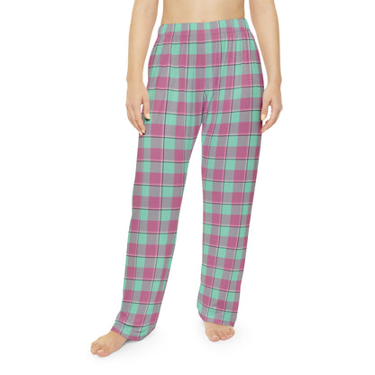 Cozy Women's Pajama Pants, Pink and Light Green Plaid, Relaxation, Gift for Her, Loungewear, Holiday Comfort - Celtic Scents