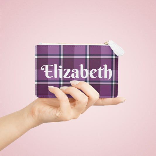 Personalized Mini Clutch Bag in Purple Plaid, Chic Makeup Pouch, Custom Name Wallet - Celtic Scents