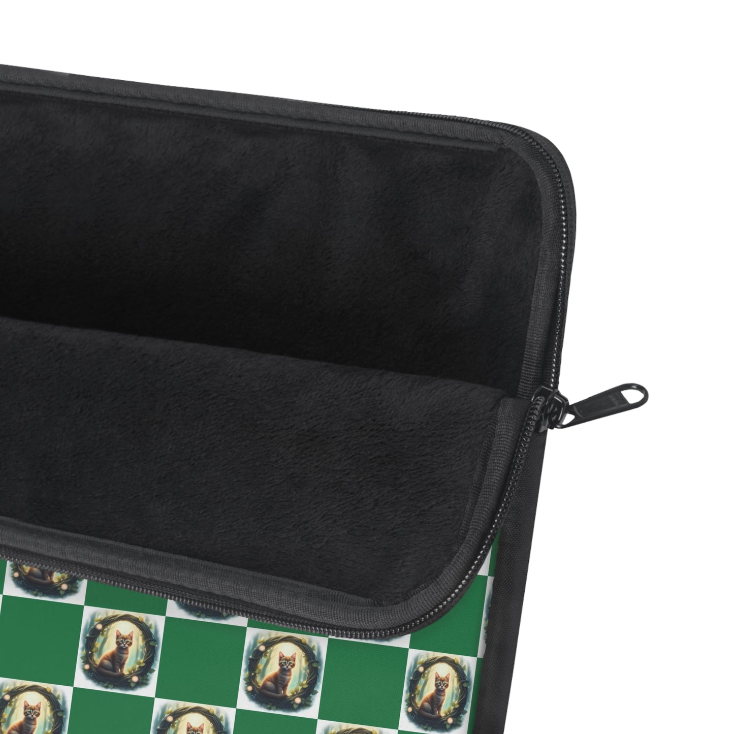 Chic Vintage Cat Laptop Sleeve, Green Checkered Tech Case, Stylish Computer Bag, Unique Gift for Students, Protect your Laptop - Celtic Scents