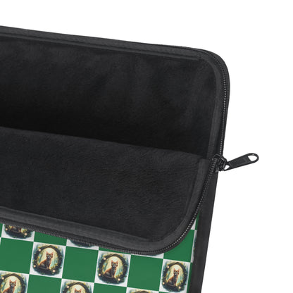 Chic Vintage Cat Laptop Sleeve, Green Checkered Tech Case, Stylish Computer Bag, Unique Gift for Students, Protect your Laptop - Celtic Scents