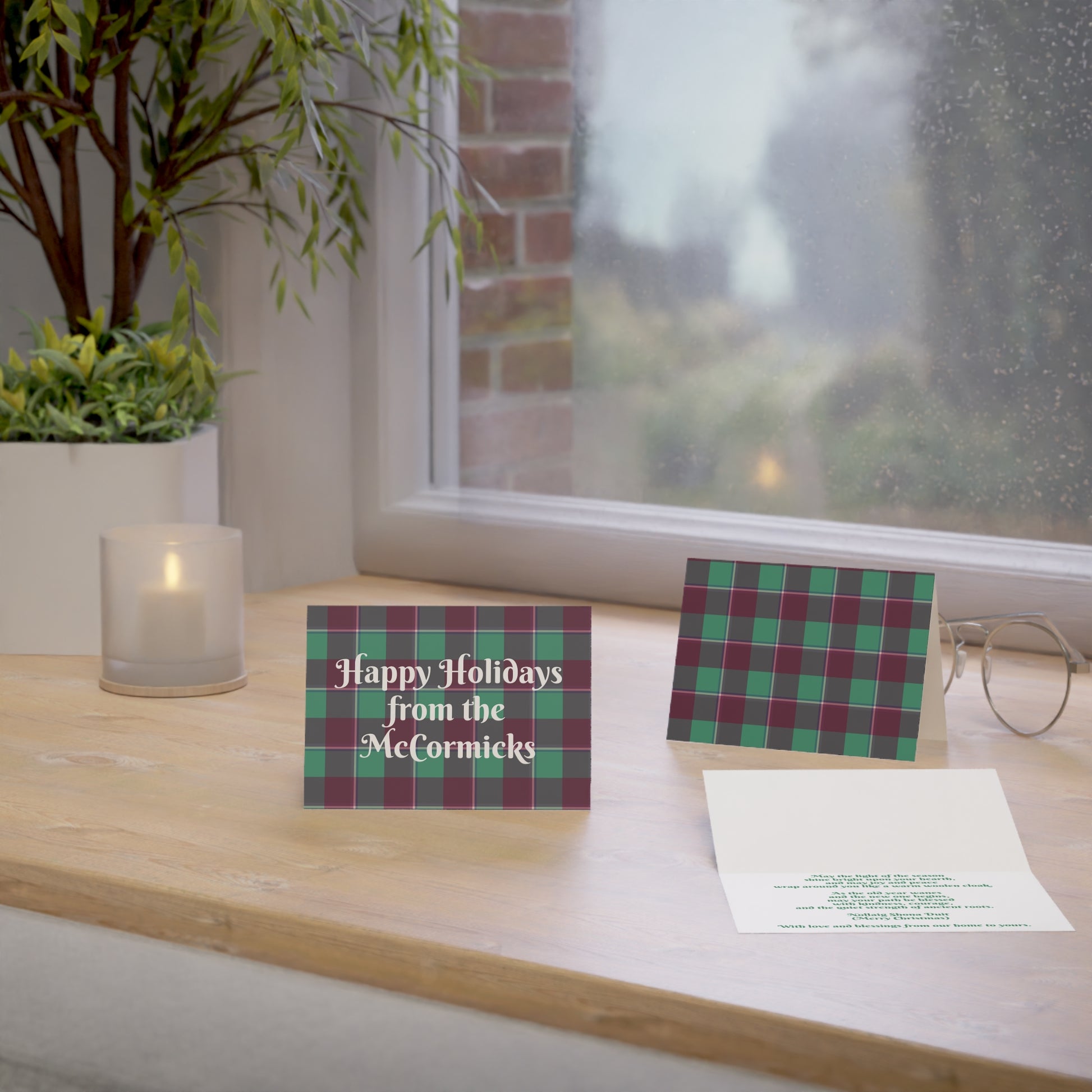 Plaid Holiday Greeting Cards, Customizable, Festive Wishes, Perfect for Christmas, Thanksgiving, Family Celebrations, 1-50 Packs - Celtic Scents
