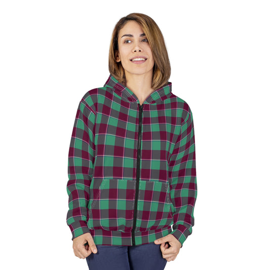 Plaid Unisex Zip Hoodie, Cozy Layering, Casual Wear, Gift for Him/Her, Fall/Winter Fashion, Outdoor Activities, Everyday Comfort - Celtic Scents