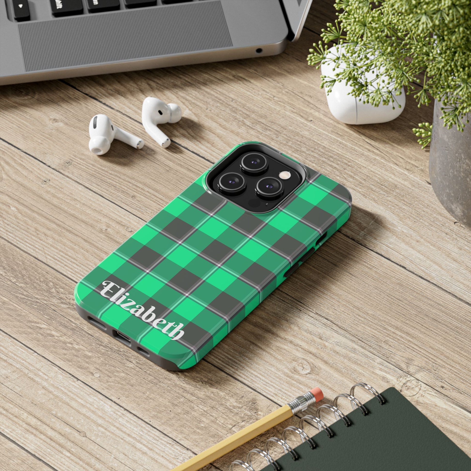 Personalized Plaid Tough Phone Case, Custom Phone Cover, Gifts for Her, Unique Cell Phone Case, Trendy Accessories, Holiday Gifts - Celtic Scents