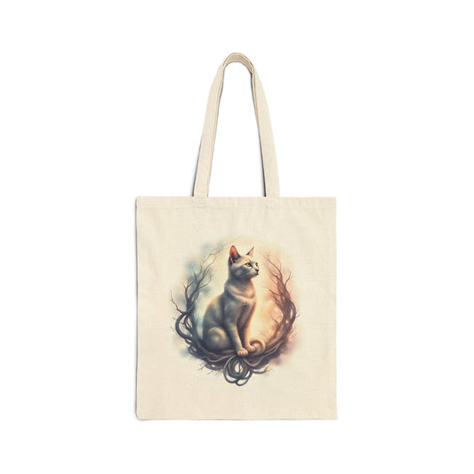 Whimsical Cat Canvas Tote Bag, Cat Lover Gift, Reusable Grocery Bag, Eco-Friendly Shopping Tote, Cute Animal Art Purse - Celtic Scents