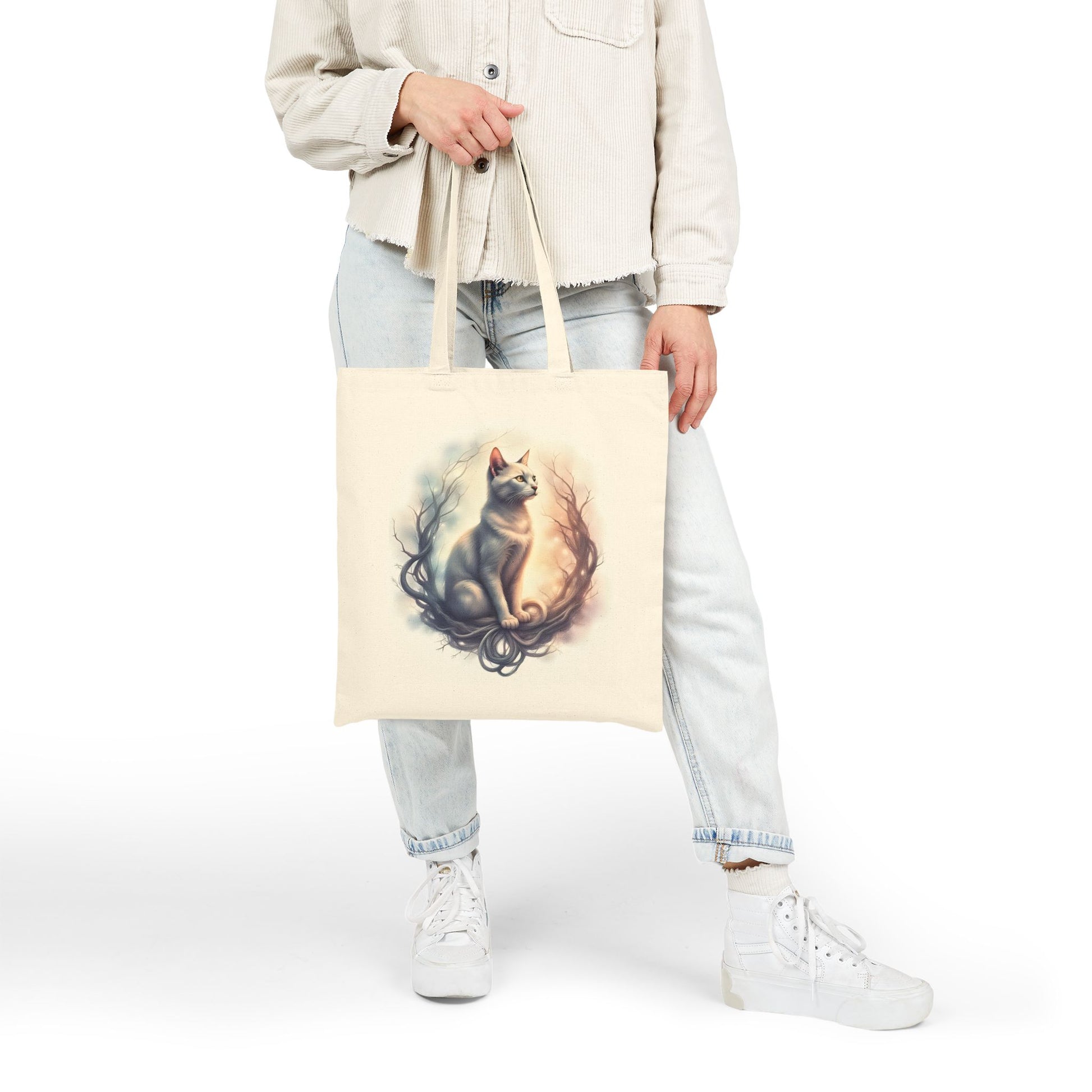 Whimsical Cat Canvas Tote Bag, Cat Lover Gift, Reusable Grocery Bag, Eco-Friendly Shopping Tote, Cute Animal Art Purse - Celtic Scents