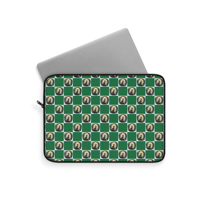 Chic Vintage Cat Laptop Sleeve, Green Checkered Tech Case, Stylish Computer Bag, Unique Gift for Students, Protect your Laptop - Celtic Scents