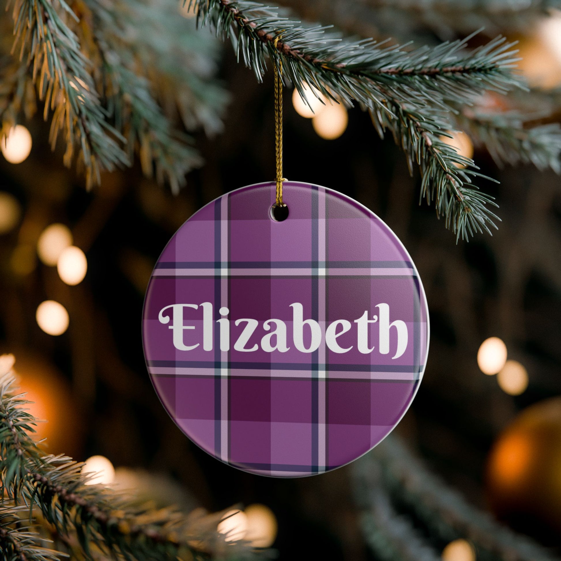 Personalized Plaid Ceramic Ornament, Custom Home Decor, Holiday Gift, Unique Keepsake, Purple Plaid Decoration, Tree Ornament - Celtic Scents