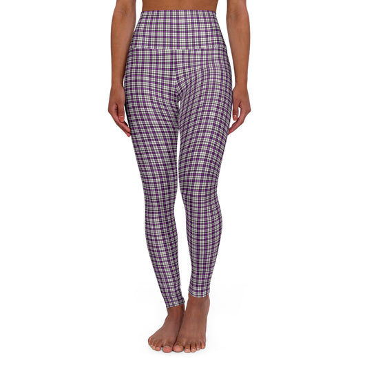 Stylish High Waisted Purple Plaid Yoga Leggings for Comfort and Performance, Workout Leggings, Athletic Wear, Gift for Fitness Enthusiasts
