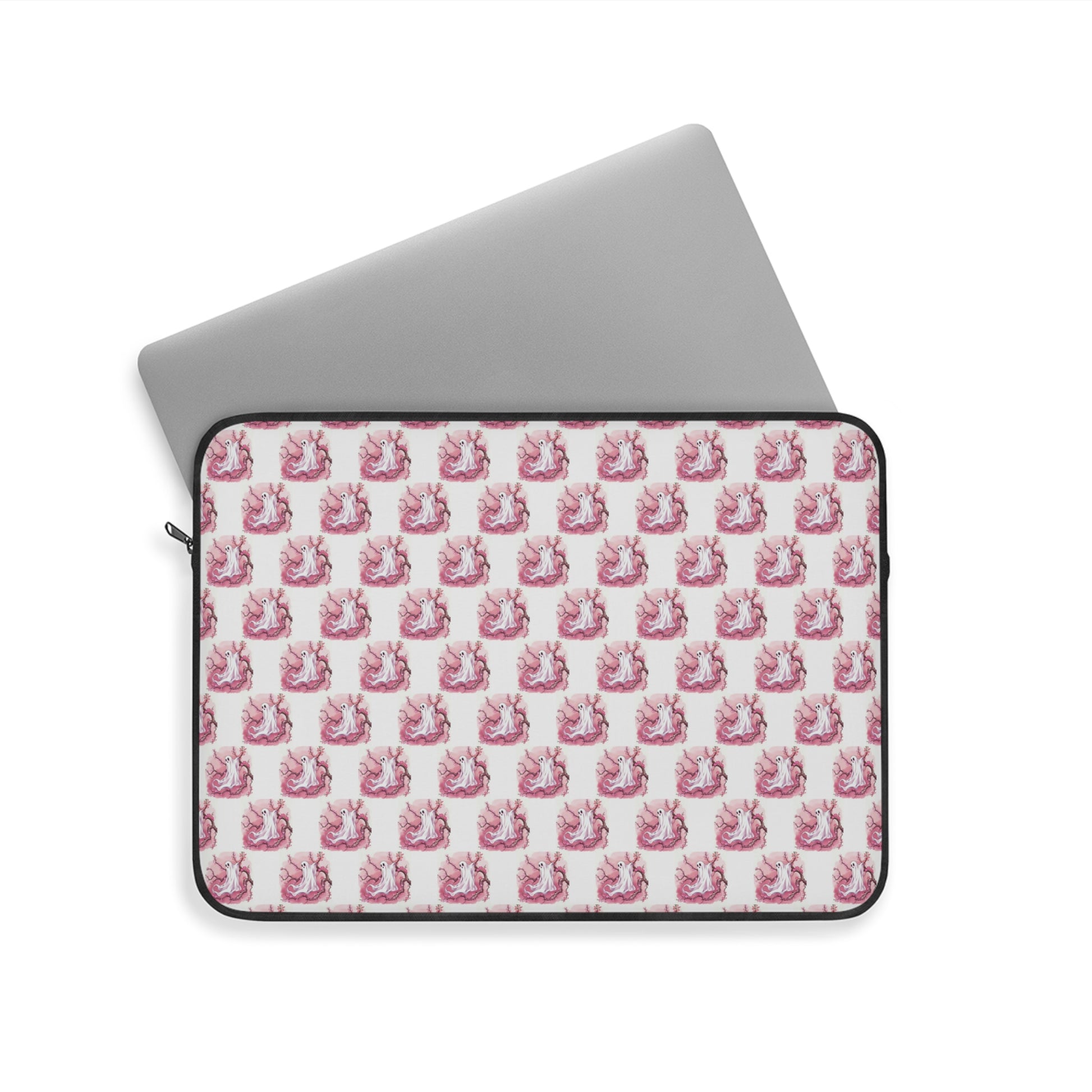 Charming Pink Ghost Laptop Sleeve, Cute Tech Accessory, Gift for Students, Colorful Electronics Cover, Fantasy-themed Sleeve - Celtic Scents