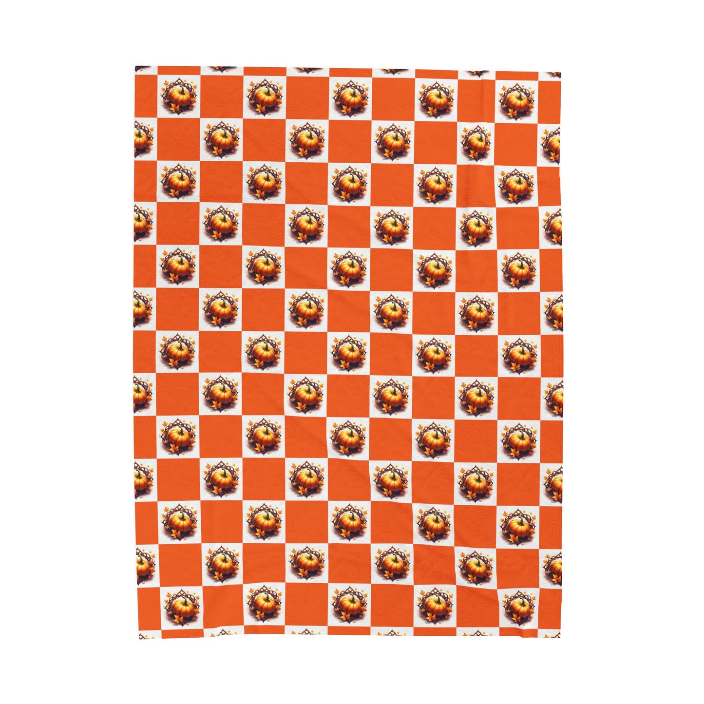 Vibrant Pumpkin Checkered Pattern Velveteen Plush Blanket, Cozy Home Decor, Gift for Her, Nursery Throw, Autumn Style - Celtic Scents