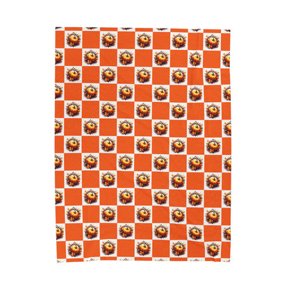 Vibrant Pumpkin Checkered Pattern Velveteen Plush Blanket, Cozy Home Decor, Gift for Her, Nursery Throw, Autumn Style - Celtic Scents
