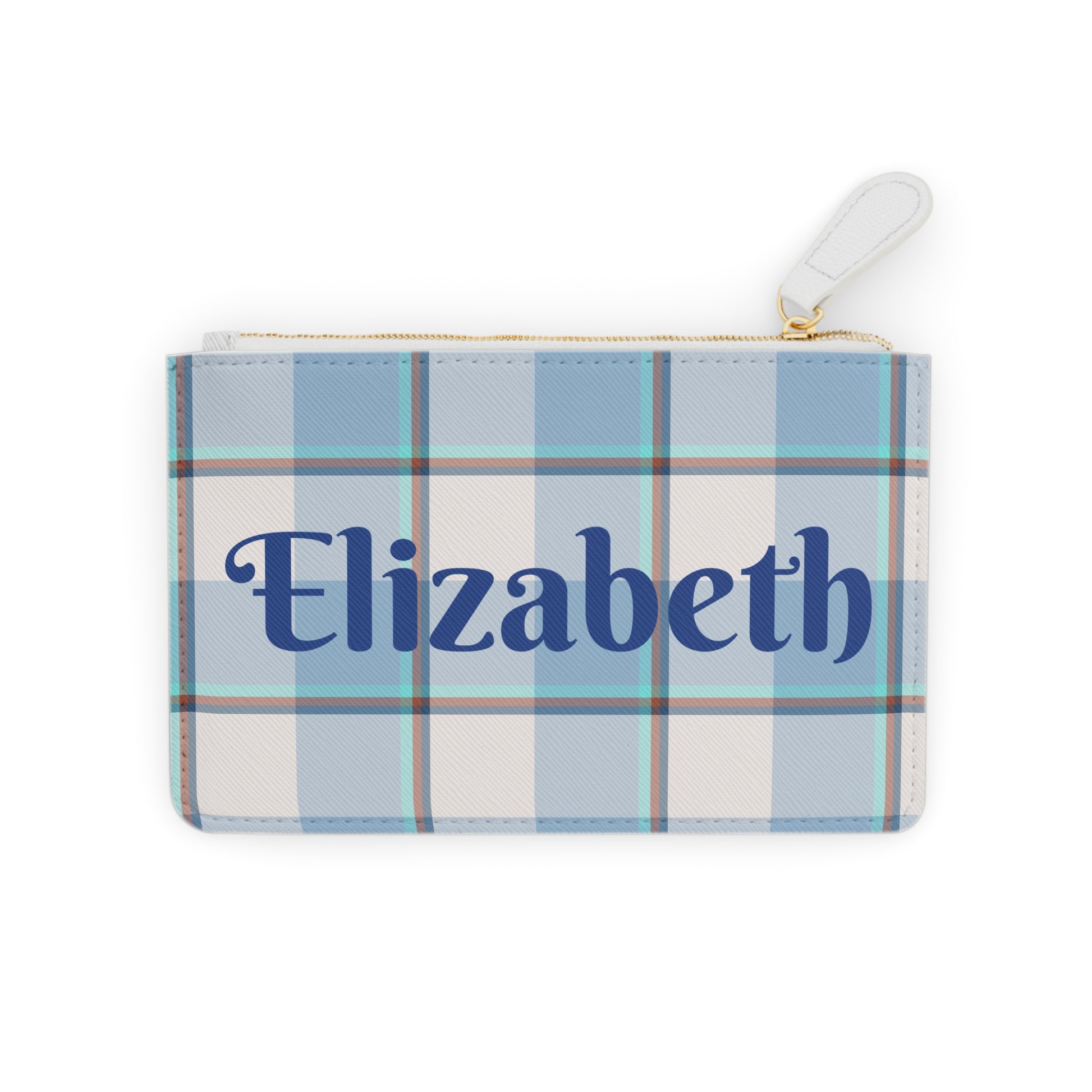 Personalized Mini Clutch Bag, Custom Pouch, Blue Plaid Makeup Bag, Gift for Her, Monogrammed Wallet, Cute Travel Accessory - Celtic Scents
