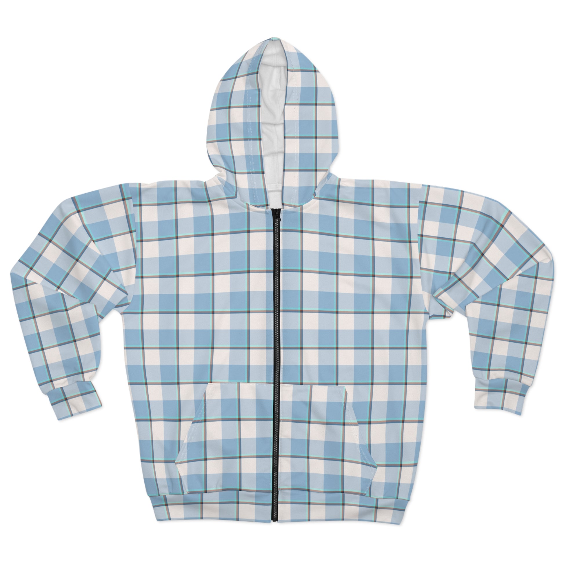 Blue Checkered Unisex Zip Hoodie, Cozy Streetwear for All, Stylish Workout Hoodie, Ideal Gift for Birthdays, Casual Outfits - Celtic Scents