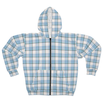 Blue Checkered Unisex Zip Hoodie, Cozy Streetwear for All, Stylish Workout Hoodie, Ideal Gift for Birthdays, Casual Outfits - Celtic Scents