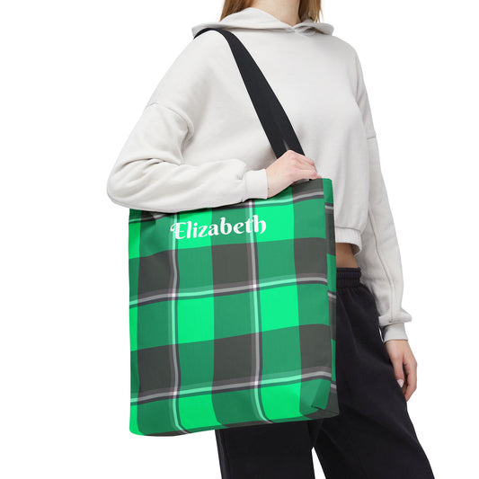 Personalized Green Plaid Tote Bag, Custom Shopping Bag, Eco-Friendly Gift, Beach Bag, Everyday Handbag, Travel Tote - Celtic Scents
