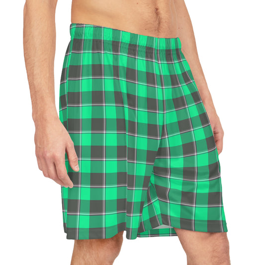 Stylish Basketball Shorts, Green Plaid Wear, Summer Sports, Workout Gear, Gym Essentials, Casual Loungewear - Celtic Scents