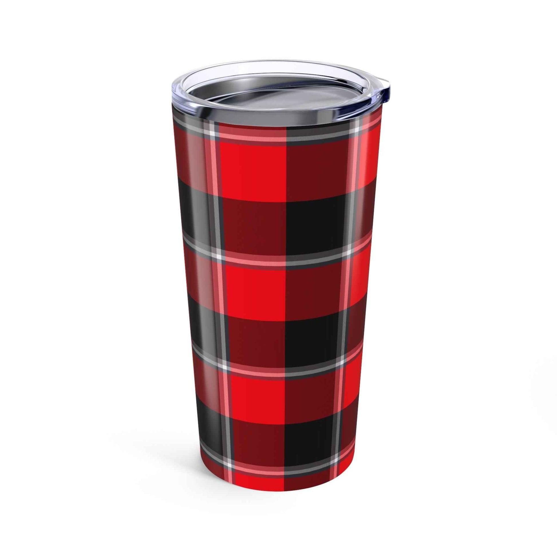 Chic Plaid Tumbler 20oz - Stylish Travel Mug for Coffee Lovers, Cozy Gift for Winter, Red Black Buffalo Check Mug