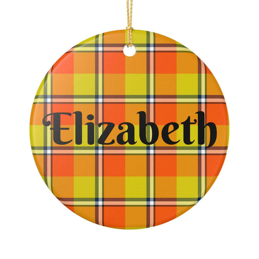 Personalized Ceramic Ornament, Custom Plaid Tree Decoration, Holiday Gift, Unique Home Decor, Christmas Ornament, Family Keepsake