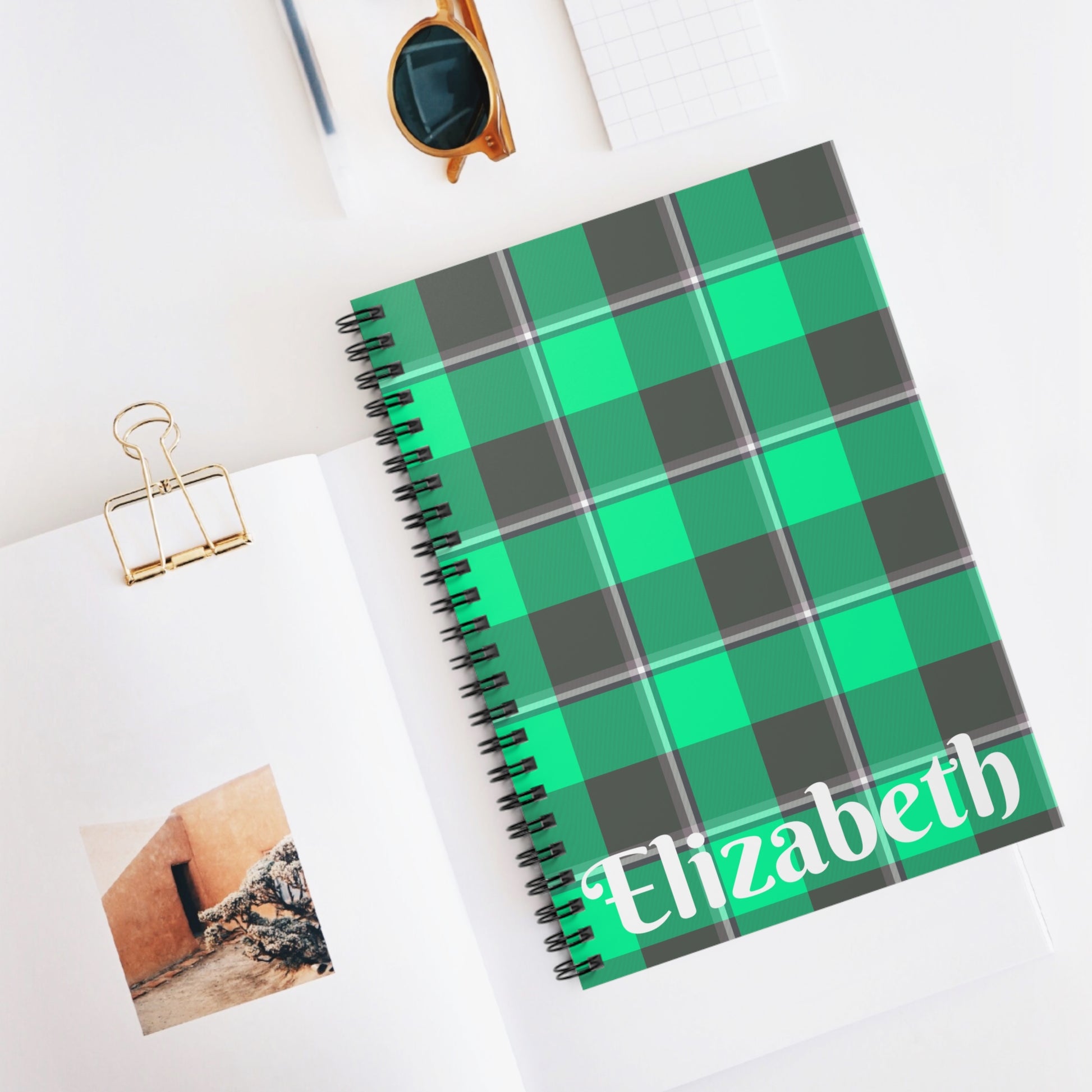 Personalized Green Plaid Spiral Notebook, Stylish School Journal, Cute Stationery, Gift for Students, Back to School Essentials - Celtic Scents