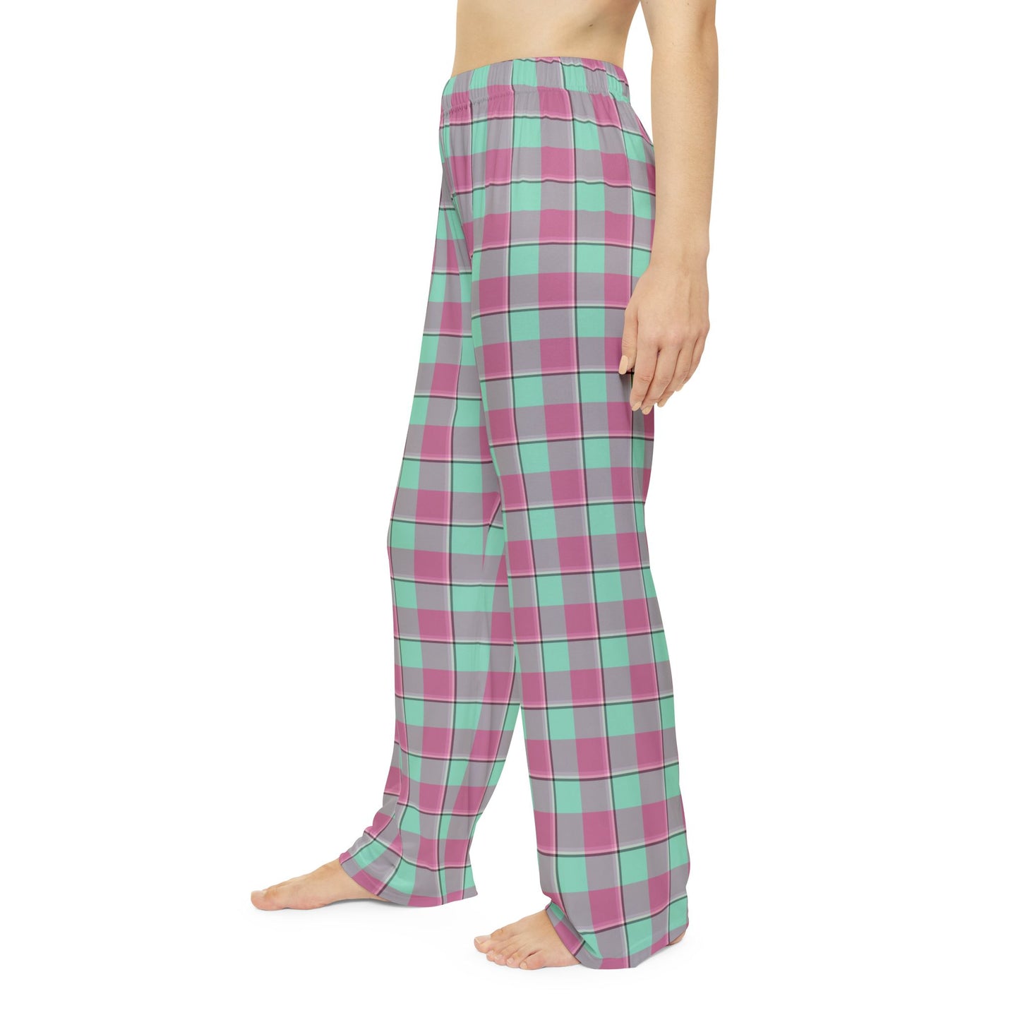 Cozy Women's Pajama Pants, Pink and Light Green Plaid, Relaxation, Gift for Her, Loungewear, Holiday Comfort - Celtic Scents