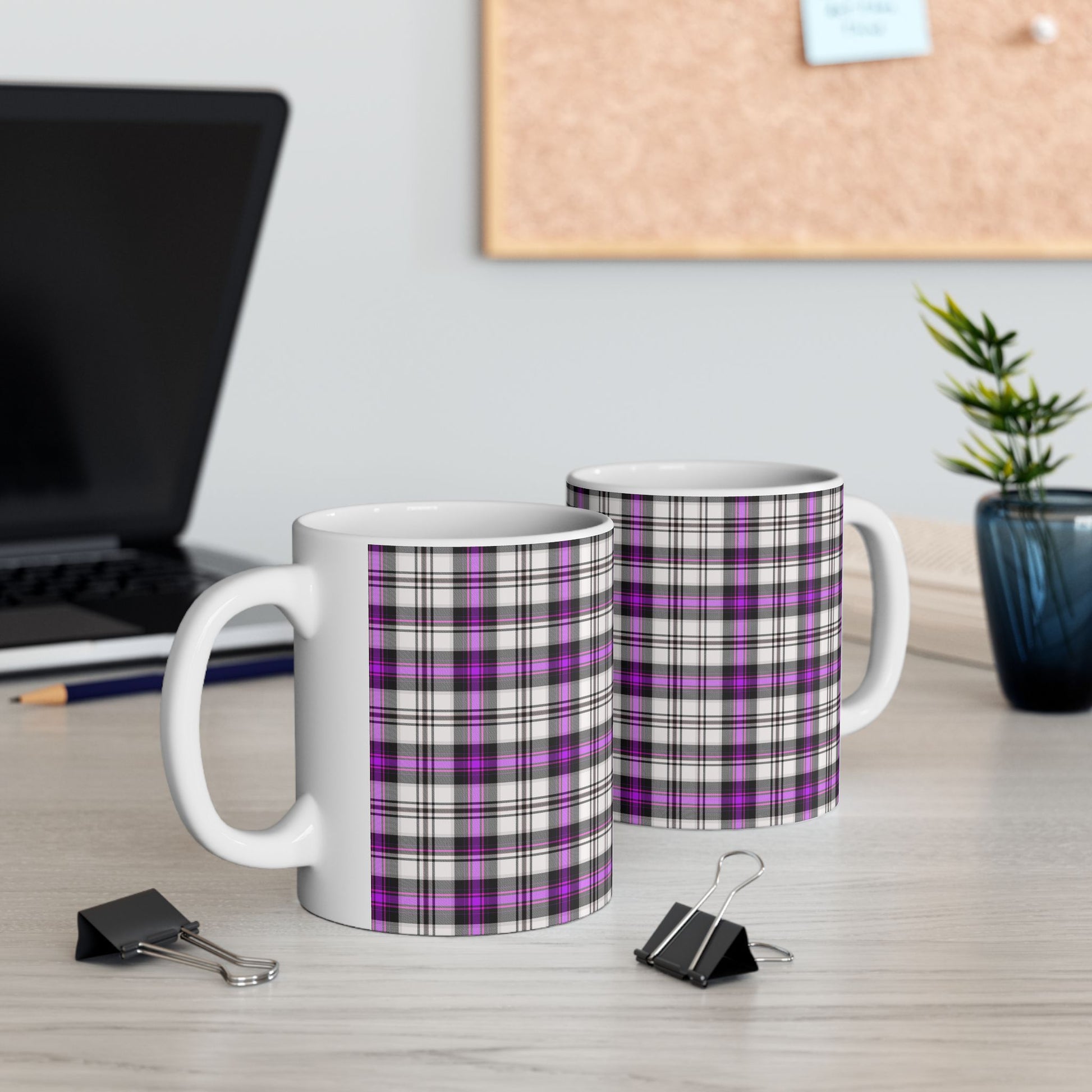 Purple Plaid Ceramic Mug, Cozy Drinkware, Gift for Her, Kitchen Decor, Fall Vibes, 11oz/15oz Options - Celtic Scents