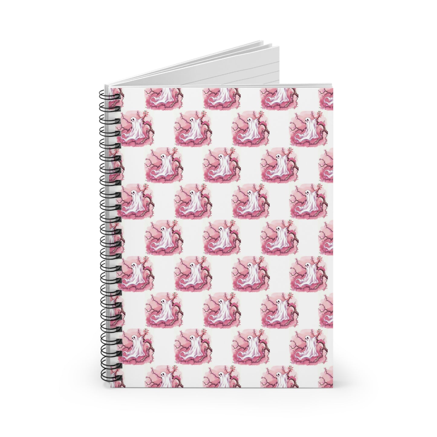 Whimsical Pink Ghost Spiral Notebook - Perfect for Journaling, School Projects, Halloween Gifts, Creative Writing, Cute Desk Decor - Celtic Scents
