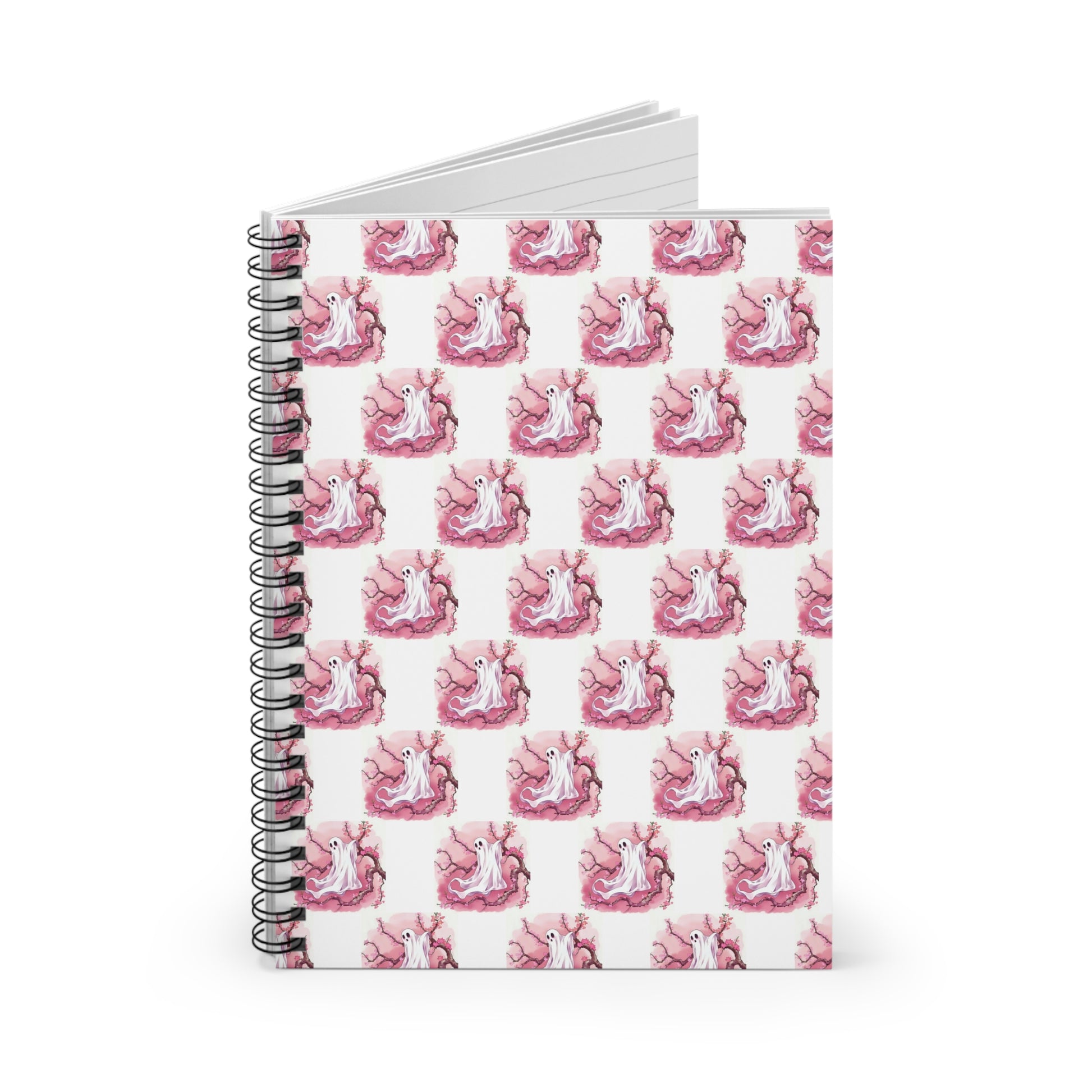 Whimsical Pink Ghost Spiral Notebook - Perfect for Journaling, School Projects, Halloween Gifts, Creative Writing, Cute Desk Decor - Celtic Scents