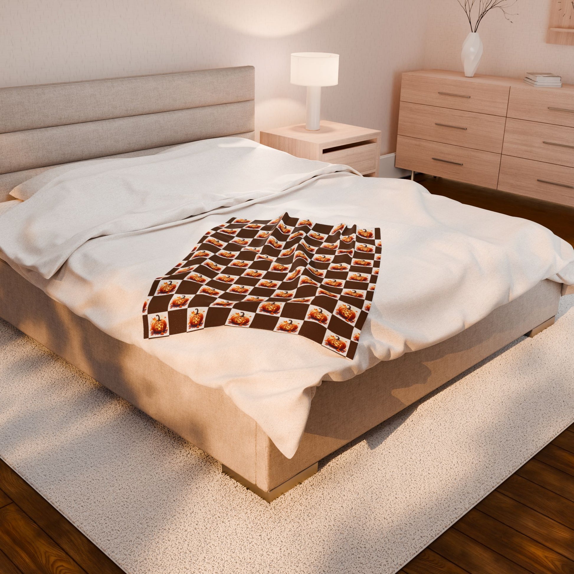 Cozy Pumpkin Check Velveteen Blanket | Fall Decor, Autumn Gift, Halloween Throw, Snuggle Blanket, Home Comfort - Celtic Scents