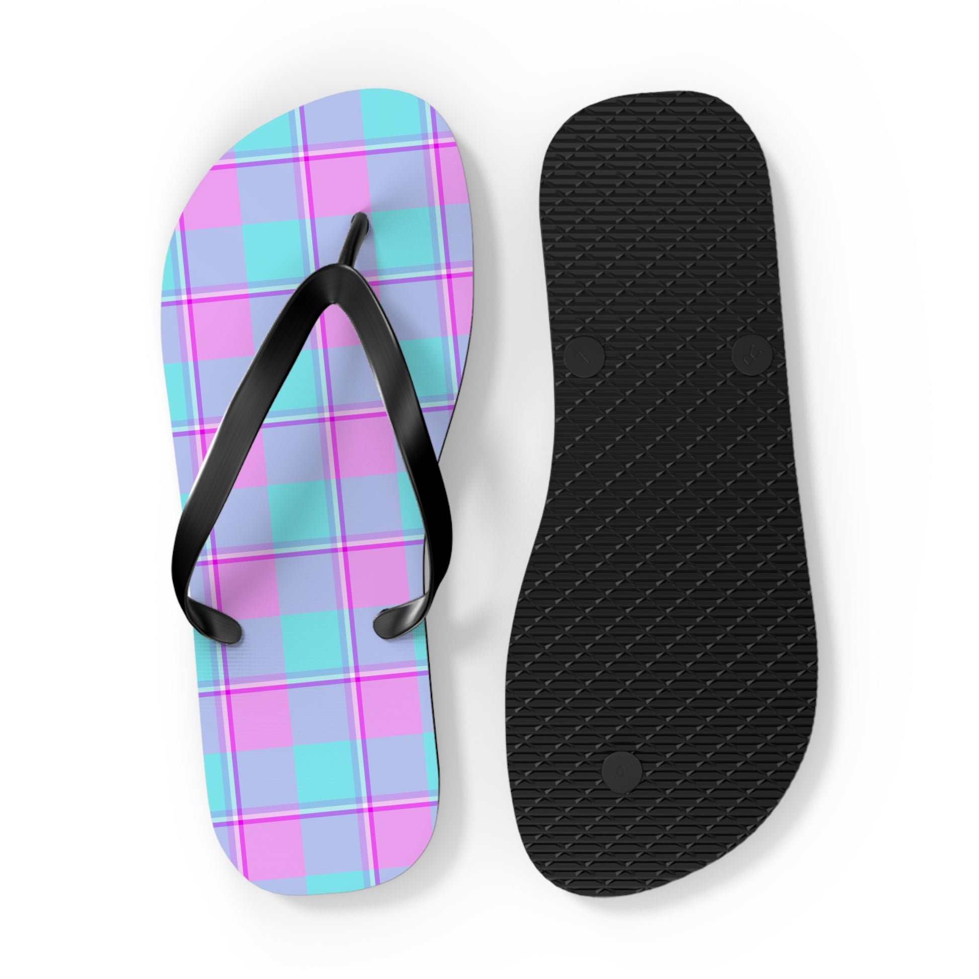 Colorful Plaid Flip Flops, Fun Summer Footwear, Beach Sandals, Casual Flip Flops - Celtic Scents