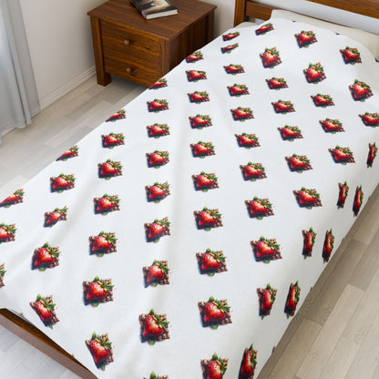 Strawberry Design Velveteen Plush Blanket | Cozy Gift for Home, Soft Blanket for Winter, Holiday Decor, Bedroom Accessory, Comfortable Throw - Celtic Scents