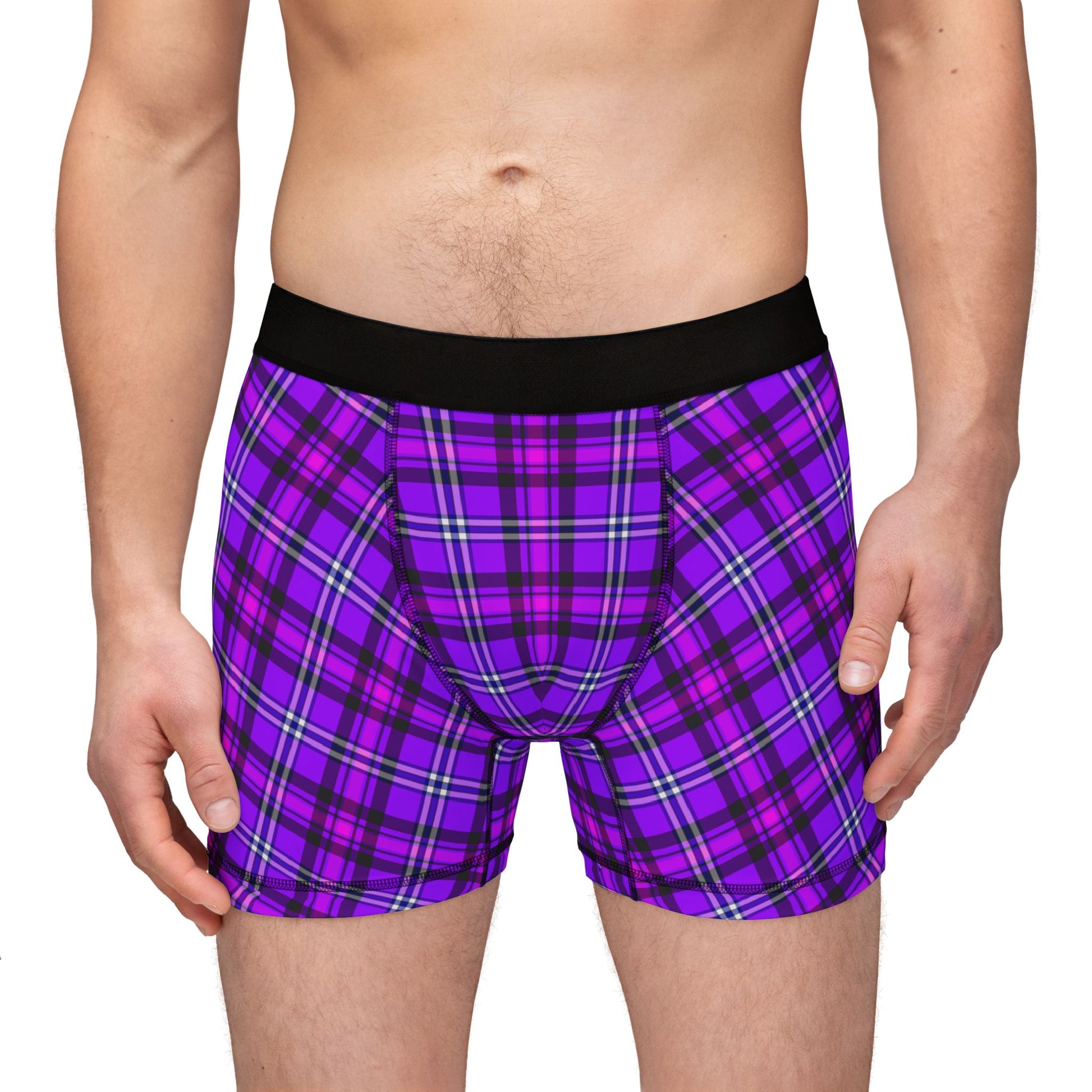 Comfortable Men's Boxers in Purple Plaid - Fun, Stylish, and Unique Underwear for Everyday Wear, Gifts, and Special Occasions - Celtic Scents