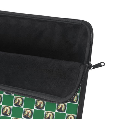 Chic Vintage Cat Laptop Sleeve, Green Checkered Tech Case, Stylish Computer Bag, Unique Gift for Students, Protect your Laptop - Celtic Scents
