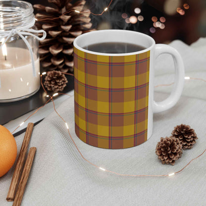 Autumn Plaid Ceramic Mug, 11 oz and 15 oz Sizes, Perfect for Coffee Lovers, Gift Ideas, Holidays, Birthdays