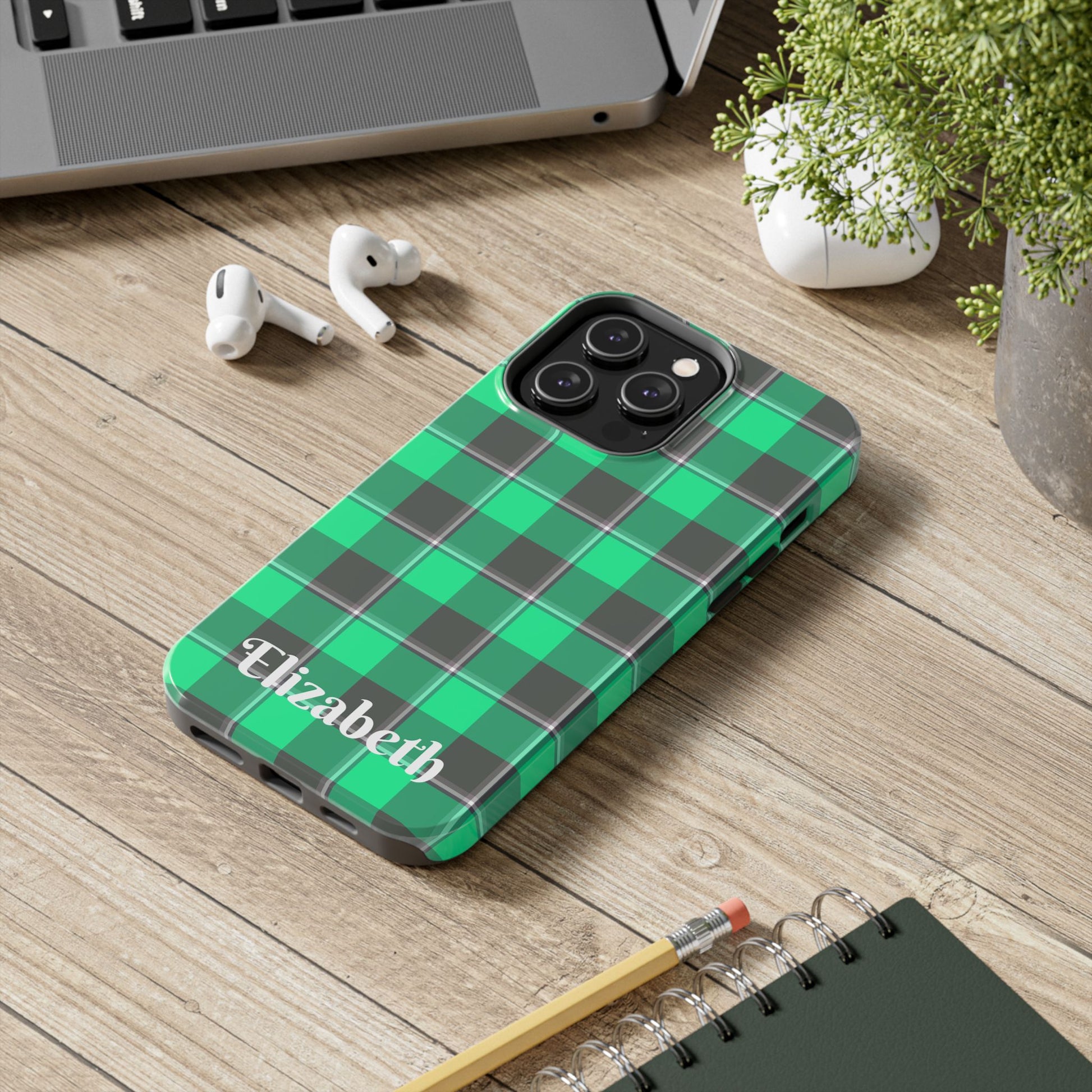 Personalized Plaid Tough Phone Case, Custom Phone Cover, Gifts for Her, Unique Cell Phone Case, Trendy Accessories, Holiday Gifts - Celtic Scents