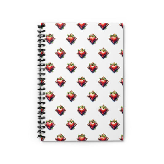 Strawberry Pattern Spiral Notebook - Ruled Lines, Cute Notebook for School, Gift for Students, Journal, Note Taking, Spring Vibes