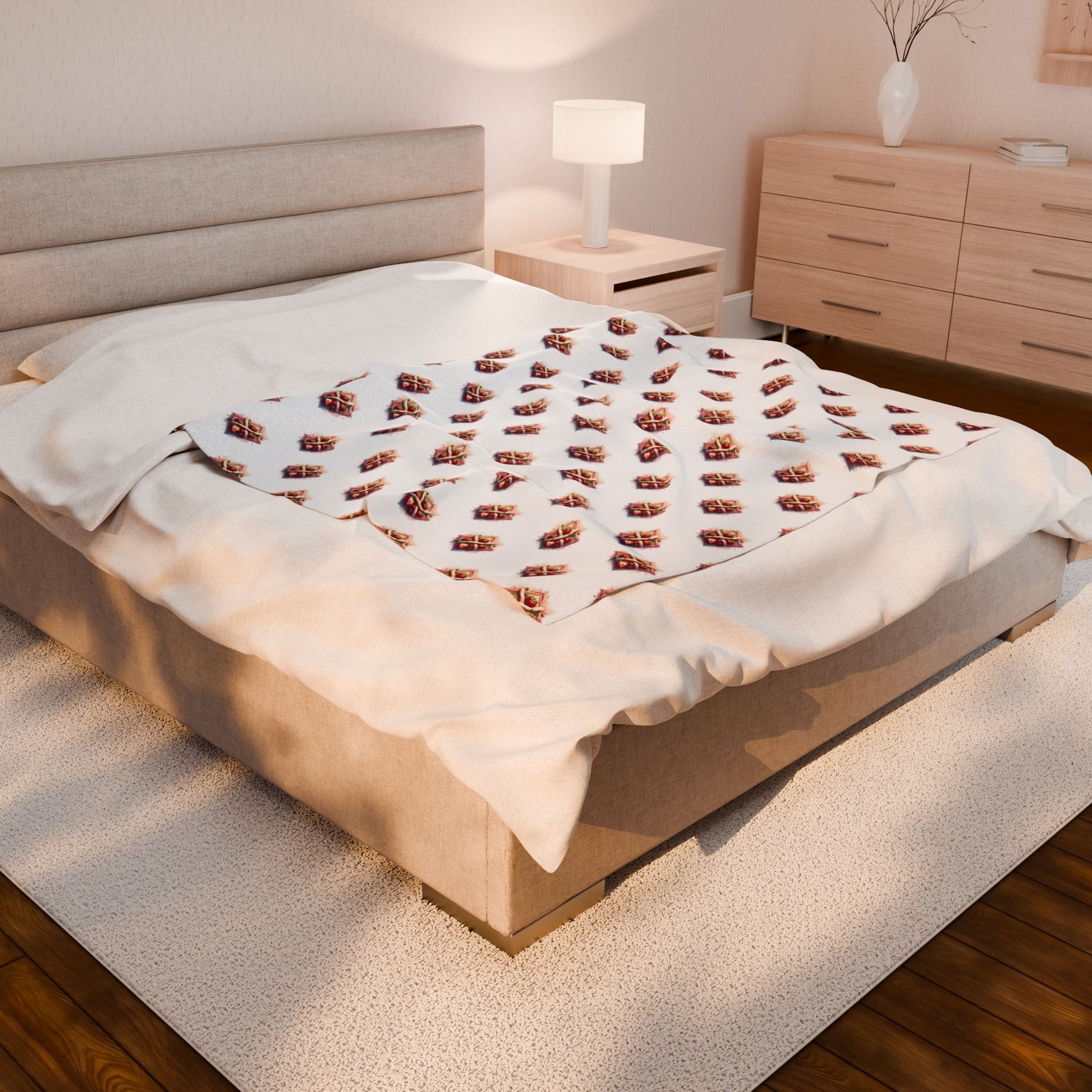 Cozy Velveteen Plush Blanket for Warmth, Home Decor, Gifting, Living Room Accessory, Snuggling, Strawberry Design - Celtic Scents