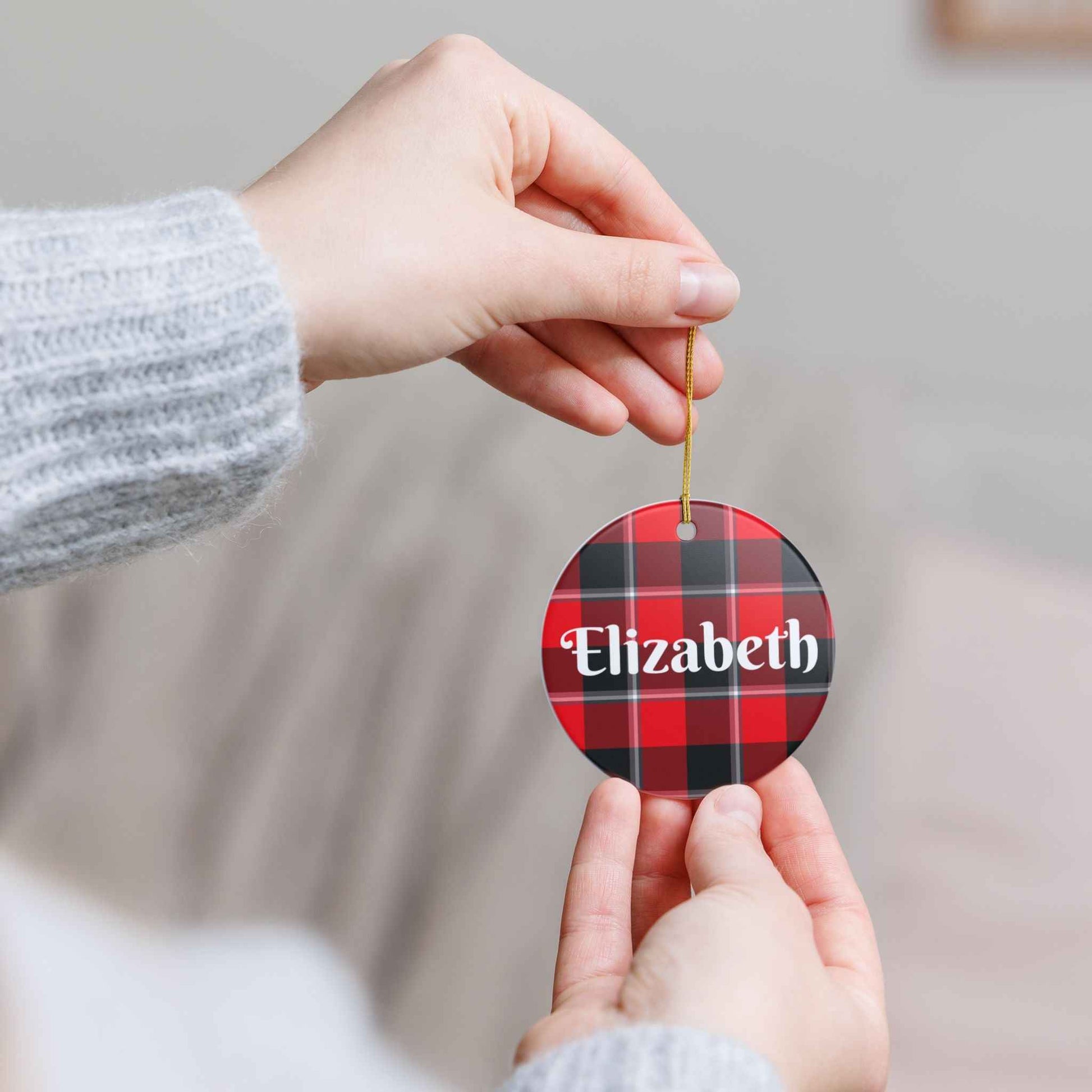 Personalized Plaid Ornament, Custom Holiday Decor, Christmas Gift, Family Keepsake, Unique Home Decoration