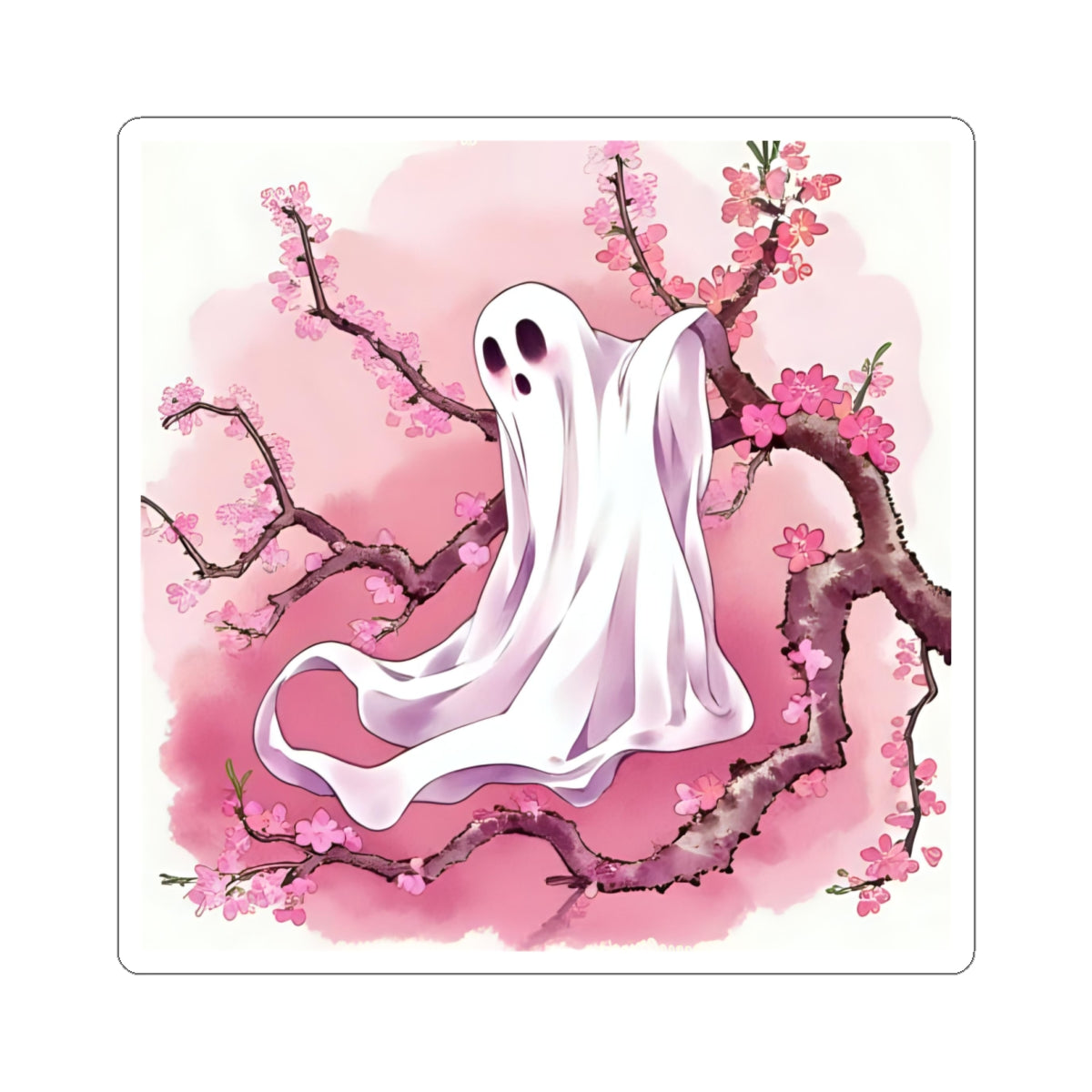 Whimsical Ghost Cherry Blossom Stickers, Cute Decor, Gift for Halloween, Kawaii Sticker, Laptop Decal - Celtic Scents