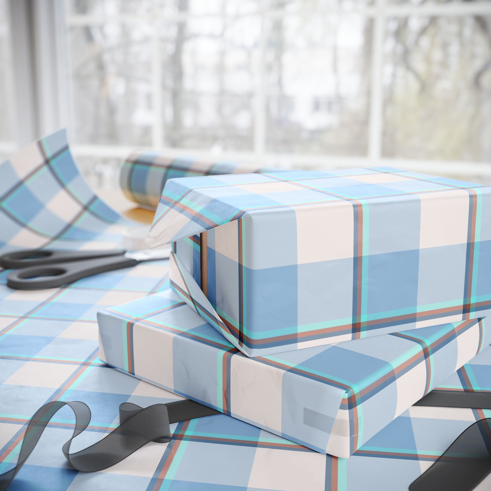 Blue Plaid Wrapping Paper, Gift Wrap for Birthdays, Holidays, Festivals, Eco-Friendly Packaging, Decorative Paper - Celtic Scents