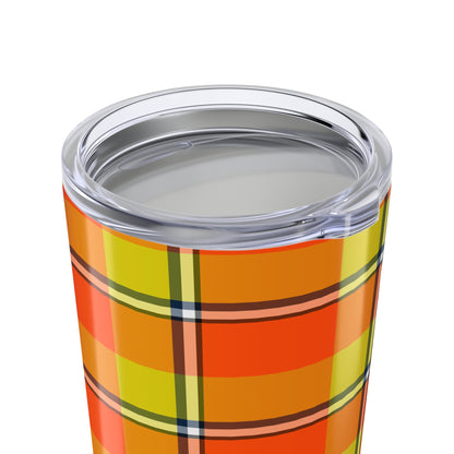 Vibrant Autumn Plaid Tumbler | 20oz Insulated Drinkware for Fall, Thanksgiving, Cozy Vibe, Outdoor Events, Gift for Her, Plaid Lover - Celtic Scents