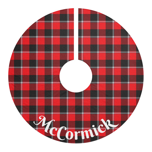 Personalized Festive Plaid Christmas Tree Skirt, Holiday Decor, Red and Black Plaid Tree Skirt - Celtic Scents