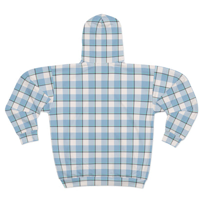 Blue Checkered Unisex Zip Hoodie, Cozy Streetwear for All, Stylish Workout Hoodie, Ideal Gift for Birthdays, Casual Outfits - Celtic Scents