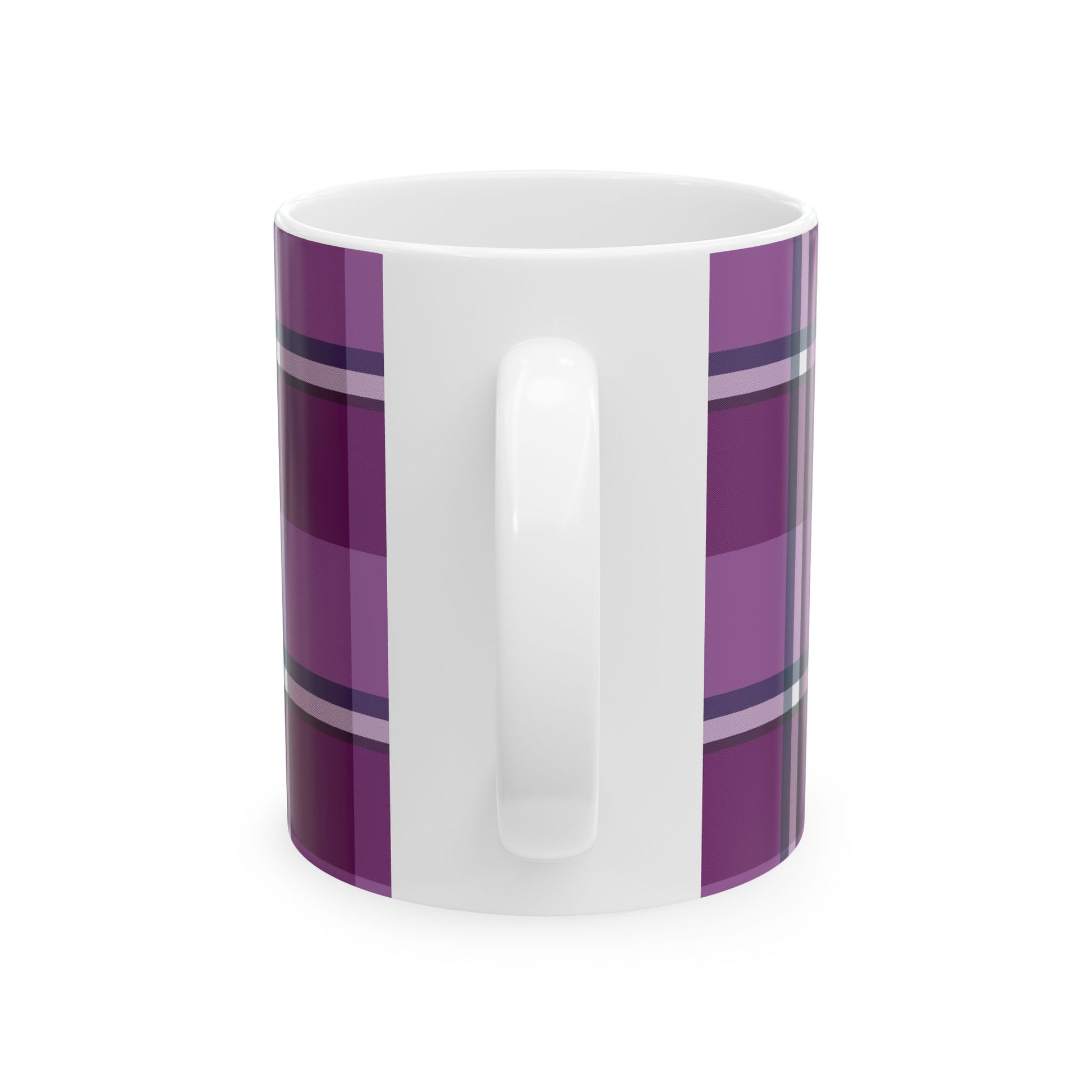 Cozy Plum Plaid Ceramic Mug - Perfect for Home, Gift for Coffee Lovers, Seasonal Decor, Tea Drinkers, Cozy Evenings - Celtic Scents