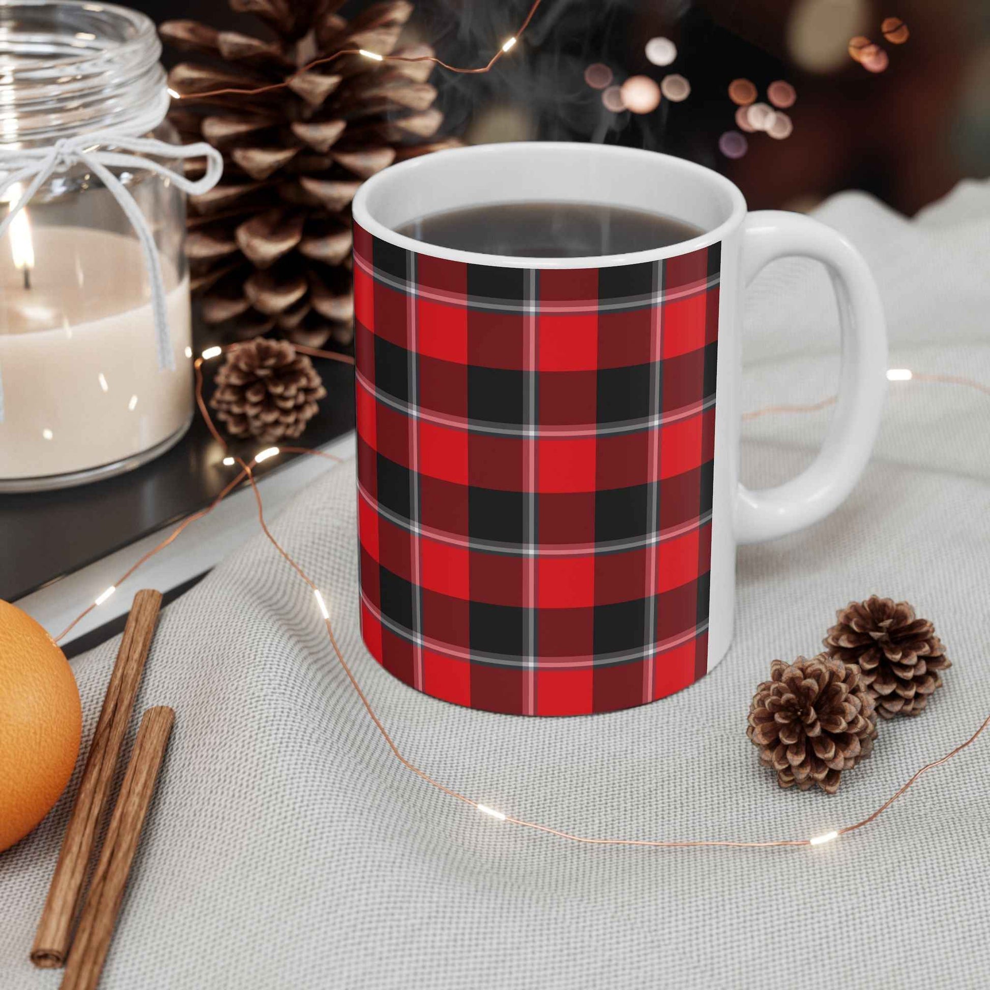 Cozy Plaid Ceramic Mug | Holiday Gift, Coffee Cup, Home Decor, Camper Style, Personalized Mug, Rustic Kitchen Essential