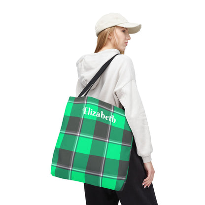 Personalized Green Plaid Tote Bag, Custom Shopping Bag, Eco-Friendly Gift, Beach Bag, Everyday Handbag, Travel Tote - Celtic Scents