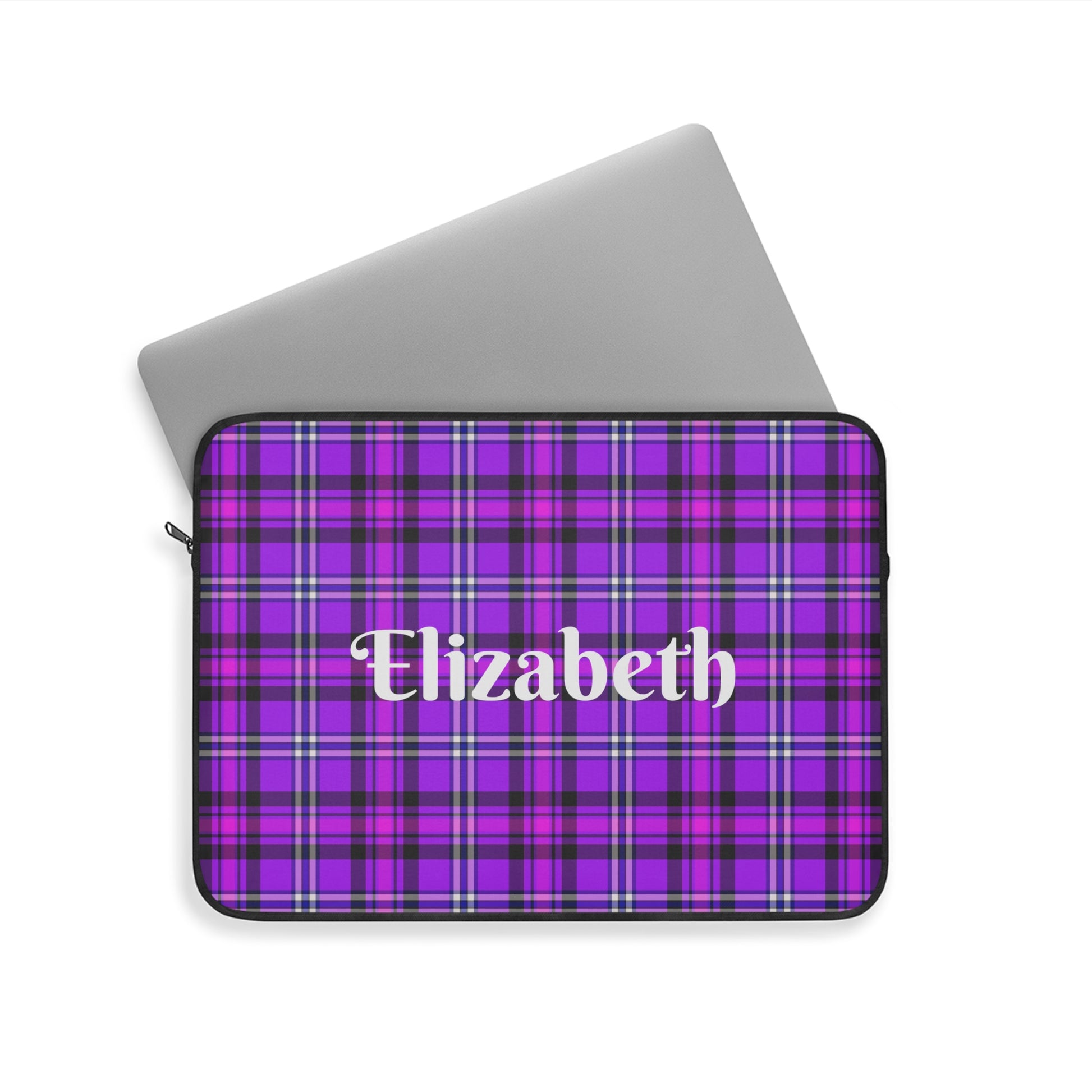 Personalized Purple Plaid Laptop Sleeve, Custom Tech Case, Stylish Laptop Cover - Celtic Scents