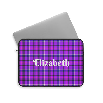 Personalized Purple Plaid Laptop Sleeve, Custom Tech Case, Stylish Laptop Cover - Celtic Scents